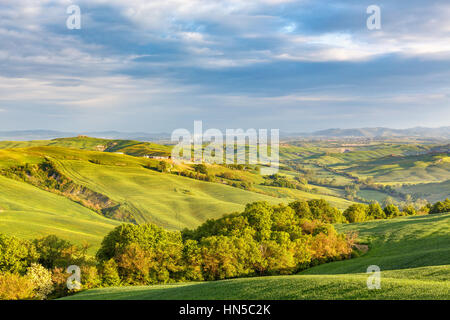 Idyllische Landschaftsblick auf die hügelige Felder und Täler der Toskana Stockfoto