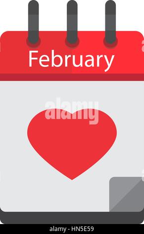 14. Februar. Kalender-Icon. Valentines Day. Love.Vector Illustrationflat StyleMonth und Datum Stock Vektor