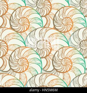 Abstrakte zier Spirale nahtlose Muster. Stilvolle Muschel Nautilus texturierte Ocean Wave geometrischen Hintergrund Stock Vektor