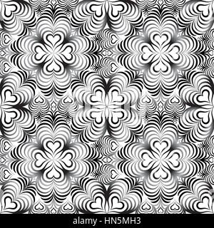 Abstrakt floral nahtlose Muster mit schwarzen und weißen Linien Herzform ornament Swirl geometrische doodle Textur. Zierpflanzen wave optische Wirkung backgro Stock Vektor