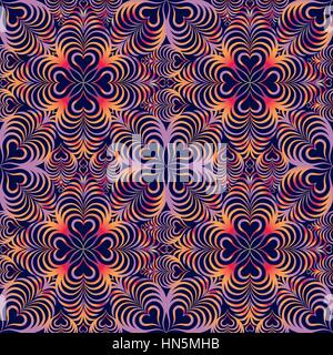 Abstrakt floral Geometrische nahtlose Muster. Linie ornament Swirl orientalische Textur. Zierpflanzen liebe herz Form wave optische Wirkung Hintergrund. Stock Vektor