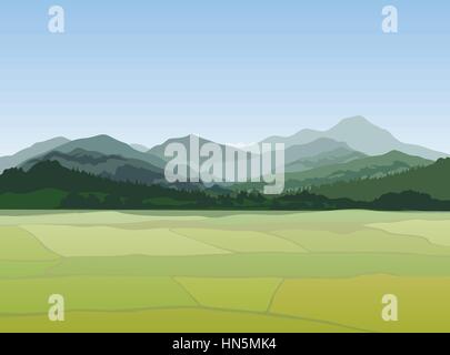 Ländliche Landschaft mit Bergen. Vektor auf die Landschaft Stock Vektor