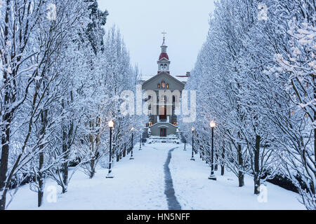 Am frühen Morgen Winterszene in St. Ann es Academy. Victoria, BC, Kanada Stockfoto