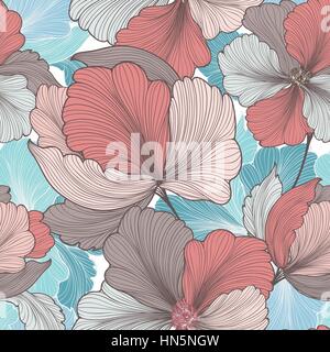 Abstrakt floral nahtlose Muster. Geometrische stripe Linie Blume Textur. Zierpflanzen stilvollem Blüten-Blätter-Fliese Hintergrund. Stock Vektor