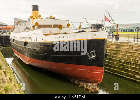 SS Nomadic wurde in Belfast im Jahr 1911 erbaut und war ein White Star Lines Ausschreibung für RMS Titanic und RMS Olympic.  Jetzt auf dem Display in Belfast Titanic quarter Stockfoto