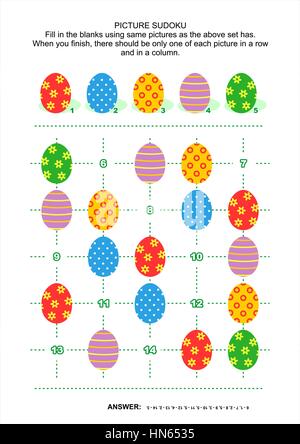Bild-Sudoku-Rätsel mit Ostereiern Stock Vektor