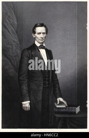 Abraham Lincoln (1809-1865) 16. Präsidenten der Vereinigten Staaten, Kupferstich von Daniel John Pound (aktive 1842-1877) nach einer Fotografie von Mathew Brady (1822 – 1896). Stockfoto