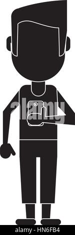 Mann Charakter stilvollen Look Display Smartphone Piktogramm Stock Vektor