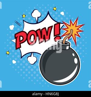 Pop-Art bombardieren pow mit Blase Rede design Stock Vektor