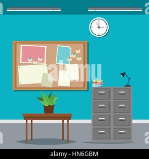 Arbeitszeit, Schreibtisch Tisch Kabinettdatei Uhr Pflanze Stock Vektor