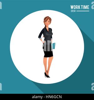 elegante Frau mit Zeit Schreibtisch Ordner Stock Vektor