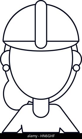 Frau arbeiten Bau Helm dünne Linie Stock Vektor