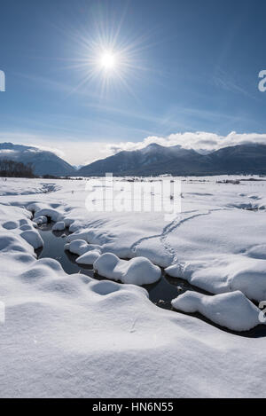 Bach durch Oregons Wallowa-Tal im Winter. Stockfoto