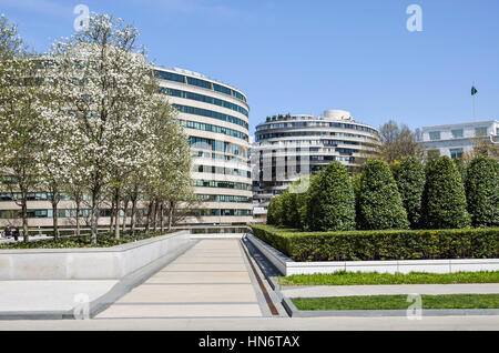 Washington DC, USA - 12. April 2015: Watergate Wohngebäude mit Kirschblüten Blumen im Frühling und im park Stockfoto