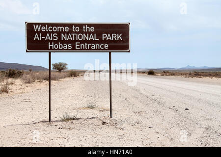 Ai-Ais-Nationalpark-Schild am Eingang Hobas Stockfoto