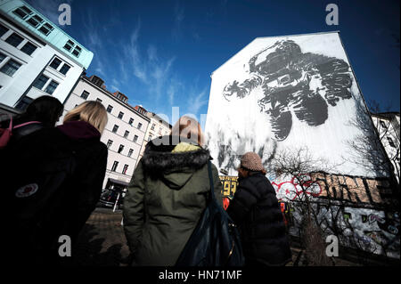 Astronaut Wandbild in Berlin von Victor Ash, als Bestandteil der Backjumps urban Art Festival 2007 Stockfoto