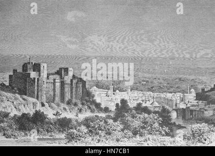 Ansicht von Tripolis in Syrien, jetzt Libanon, Ansicht von Tripolis in Syrien, im Libanon, Holzschnitt aus dem Jahr 1885, digitale Heute verbessert Stockfoto