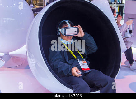 Virtual-Reality-Demonstration auf der Huawei-Stand auf der CES in Las Vegas, CES ist die weltweit führenden Unterhaltungselektronik Messe. Stockfoto