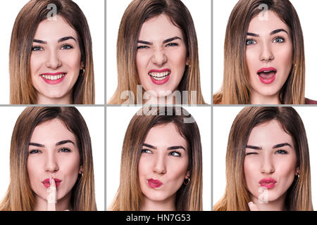 Collage von Frau mit unterschiedlichen Ausdrucksformen Stockfoto