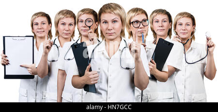 Satz der Ärztin mit unterschiedlicher Ausstattung. Stockfoto