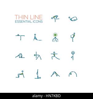 Yoga-Posen - dünne Zeile Icons Set Stock Vektor