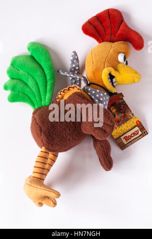 Chicken Run Rocky der Charmeur weichen Kuscheltier isoliert auf weißem Hintergrund Stockfoto