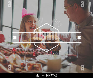 Fröhliche Abendessen Familie Symbol Rahmenlinie Stockfoto