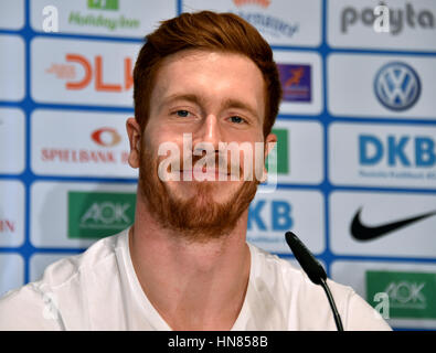 Berlin, Deutschland. 9. Februar 2017. Deutscher Diskuswerfer Christoph Harting auf einer Pressekonferenz in Berlin, Deutschland, 9. Februar 2017. Foto: Bernd Settnik/Dpa-Zentralbild/Dpa/Alamy Live News Stockfoto