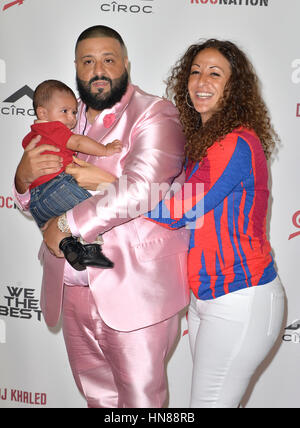 Beverly Hills, Ca. 9. Februar 2017. DJ Khaled, Asahd und Nicole Tuck auf der speziellen Pressekonferenz Ankündigung DJ Khaleds neuen Albums in The Beverly Hilton Hotel in Beverly Hills, Kalifornien am 9. Februar 2017 veröffentlichen. Stockfoto