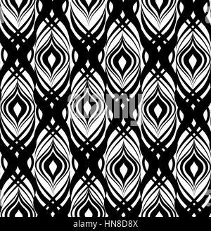 Abstrakt floral nahtlose Muster. Geometrische line schwarz Ornament. Zierpflanzen stilvollen Hintergrund. Abstrakte stripe tile Textur Stock Vektor