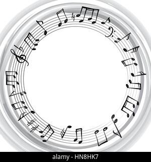 Noten Grenze. musikalischen Hintergrund. Musik, Stil, runde Form Rahmen mit Platz für Text kopieren. violinschlüssel und Noten Tapete. Stock Vektor
