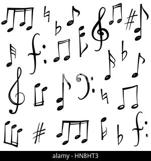 Noten und Zeichen gesetzt. Hand gezeichnet Musik Symbol Skizze Sammlung Stock Vektor