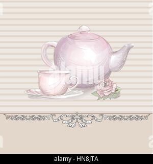 Tea time vintage Hintergrund. Hand gezeichnet Poster oder Menü Design Stock Vektor