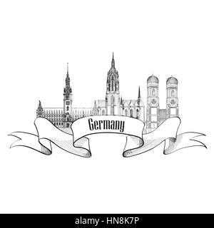 Deutschland label. reisen deutsche Stadt Symbol. berühmten Deutschen architektonischen Wahrzeichen. Stock Vektor