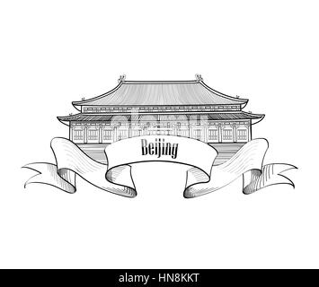 Beijing Landmark. gugong Symbol. Reisen China label. Verbotene Stadt in Peking. Stock Vektor