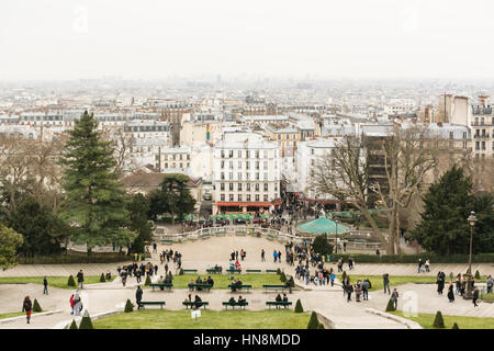 Ansicht von Paris von Sacré-Coeur Basilika, Montmartre, Paris, Frankreich, Europa Stockfoto