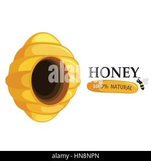 Waben und Bienen auf weißem Hintergrund. Honig und Biene natürliche Symbol. Stock Vektor