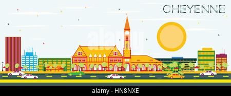 Cheyenne Skyline mit Farbe Gebäude und blauer Himmel. Vector Illustration. Business Travel und Tourismus Konzept. Bild für Präsentation banner Stock Vektor