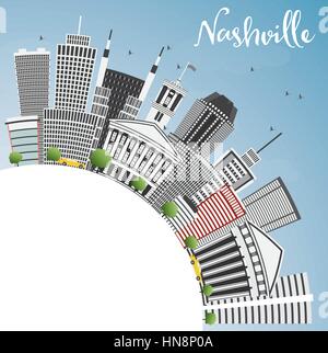 Nashville Skyline mit grauen Gebäude, blauer Himmel und Kopieren. Vector Illustration. Business Travel und Tourismus Konzept mit moderner Architektur. Stock Vektor