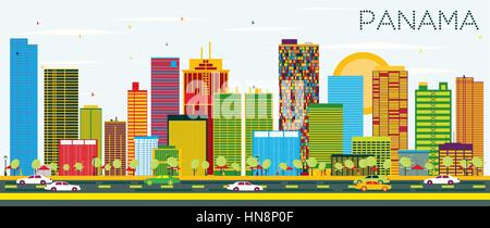 Panama Skyline mit Farbe Gebäude und blauer Himmel. Vector Illustration. Business Travel und Tourismus Konzept. Stock Vektor