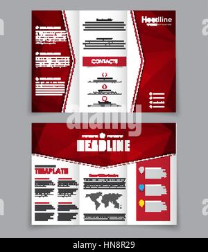 Falt-Broschüre mit roten polygonalen Elemente zu entwerfen. Vorlage-dreifach Faltung Flyer Werbung und Druck. Vektor-illustration Stock Vektor