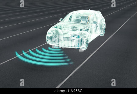 Selbstfahrer elektronische Computer Autos unterwegs, 3d illustration Stockfoto