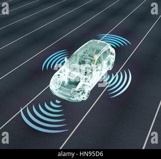 Selbstfahrer elektronische Computer Autos unterwegs, 3d illustration Stockfoto