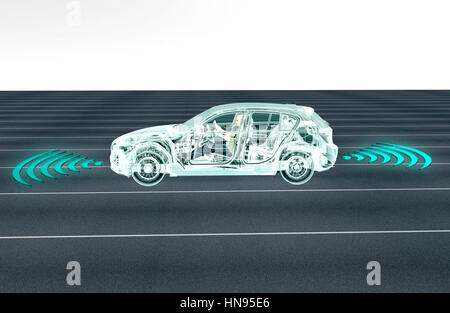 Selbstfahrer elektronische Computer Autos unterwegs, 3d illustration Stockfoto