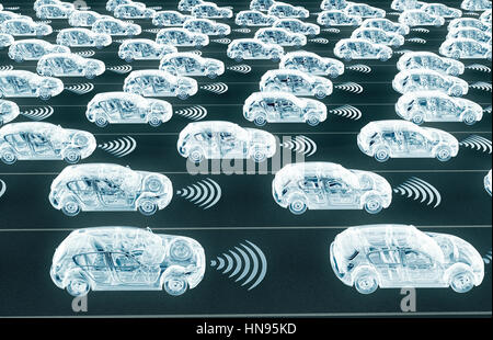 Selbstfahrer elektronische Computer Autos unterwegs, 3d illustration Stockfoto