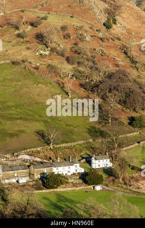 Bauernhof unter Park fiel ein oben Troutbeck Tal im Lake District Stockfoto