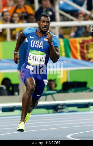 Rio De Janeiro, Brasilien. 17. August 2016.  Leichtathletik, Justin Gatlin (USA) im Wettbewerb mit den Herren 200m Halbfinale bei den Olympischen Sommerspielen 2016. © Pa Stockfoto