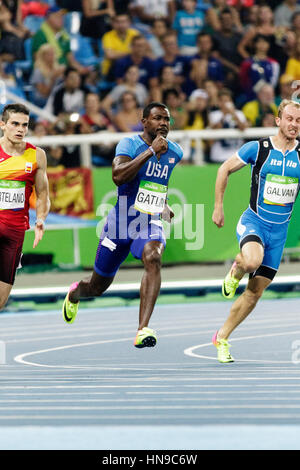 Rio De Janeiro, Brasilien. 17. August 2016.  Leichtathletik, Justin Gatlin (USA) im Wettbewerb mit den Herren 200m Halbfinale bei den Olympischen Sommerspielen 2016. © Pa Stockfoto