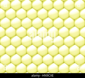 abstrakter 3d Hintergrund gemacht geschachtelten Sphären in weiß und gelb in einem Sechseck-Muster (nahtlose 3d Illustration) Stockfoto