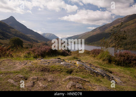 Highland Farm in der Nähe von Glen Coe in Schottland Bergen, UK. Stockfoto